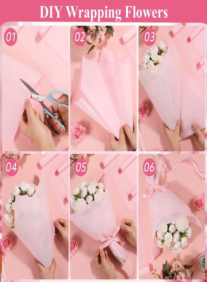 woric 25 Sheets Pink Flower Bouquet Wrapping Paper, Waterproof Floral Wrapping Paper Florist Supplies for Valentine's Day Birthday Party Favor Gift Box Packaging DIY Crafts - Image 5